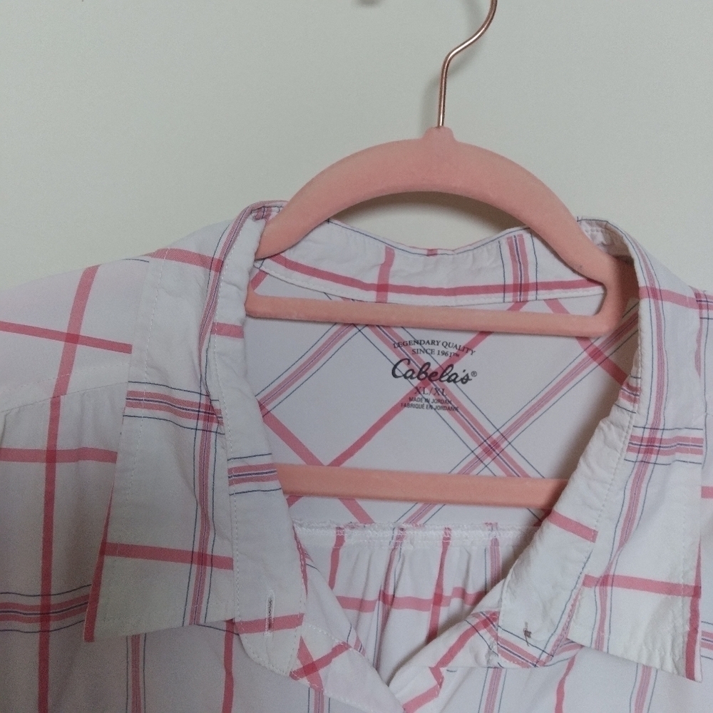 Cabela's Short Sleeve Red and White Plaid Button Down Shirt Size XL - Picture 3 of 9